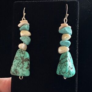 Hand Crafted Turquoise and Pearl Earrings